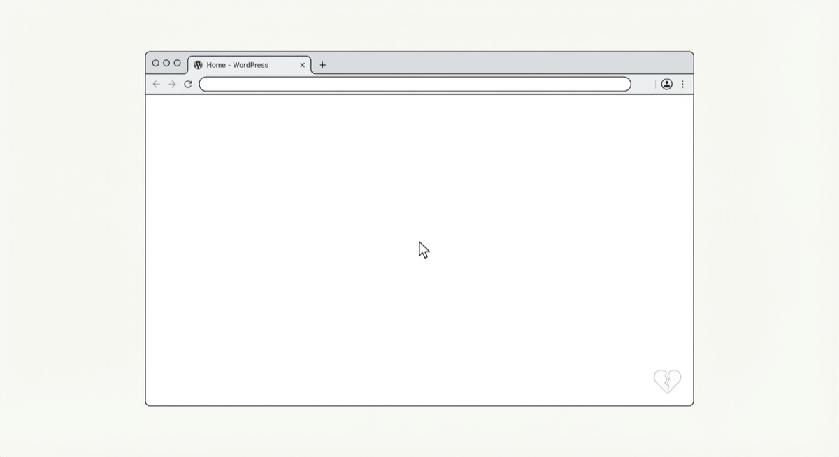 Browser showing the WordPress White Screen of Death - a completely blank page